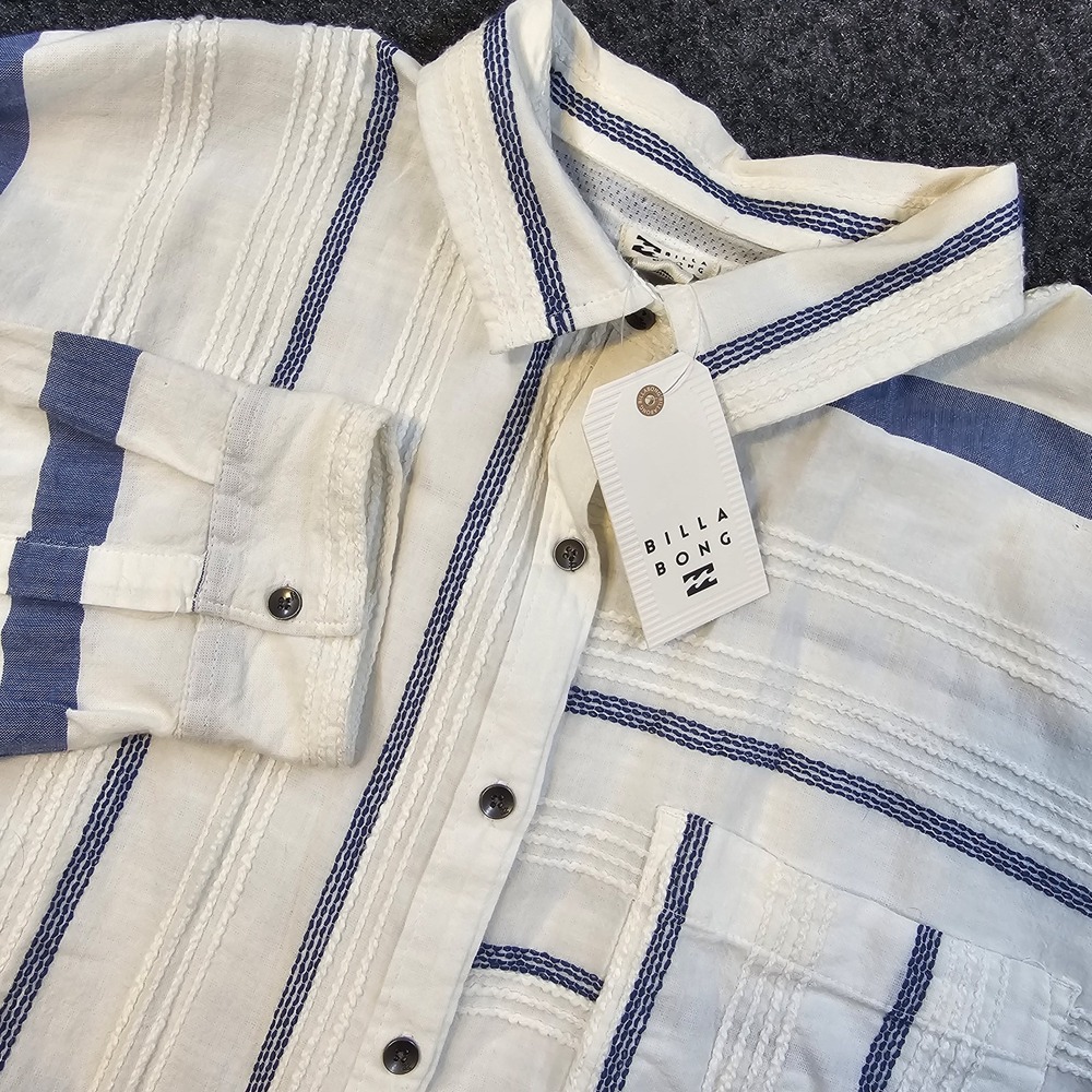 Billabong Button Up Shirt Mens XL White‎ Blue Coastal Beach Casual Long Sleeve